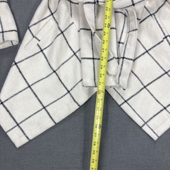 Chicwish Wool Blend Asymmetrical Coat XXS Ivory Grid Print Classic Belted Jacket - Picture 14 of 16
